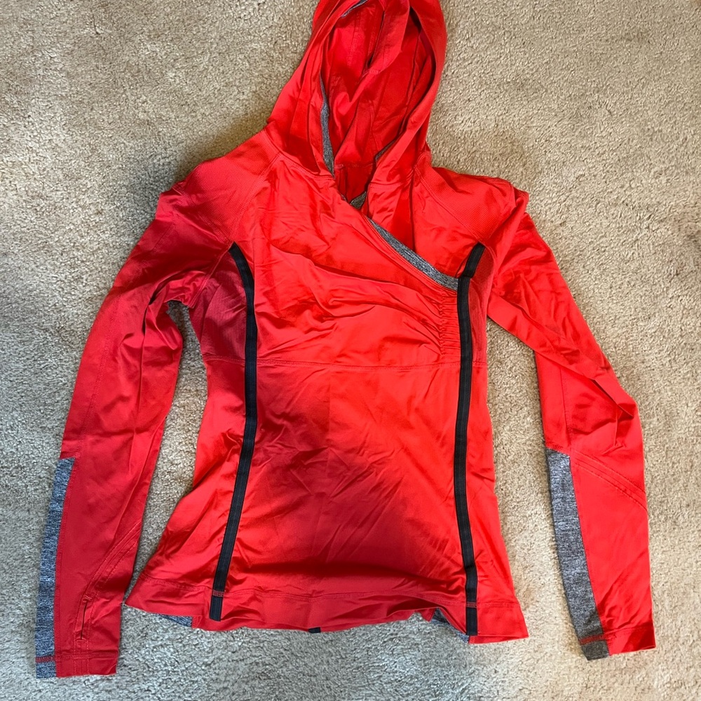 Lululemon Vibrant Red Hooded Top with Black Trim